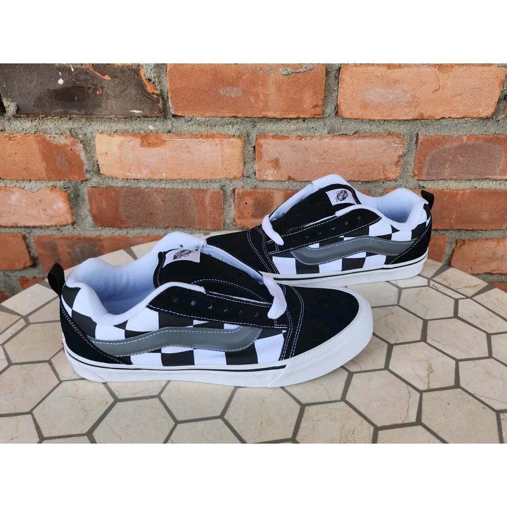 Sz 10.5 Vans Mega Check Knu Skool Skate Sneakers Mens Black White Checkerboard